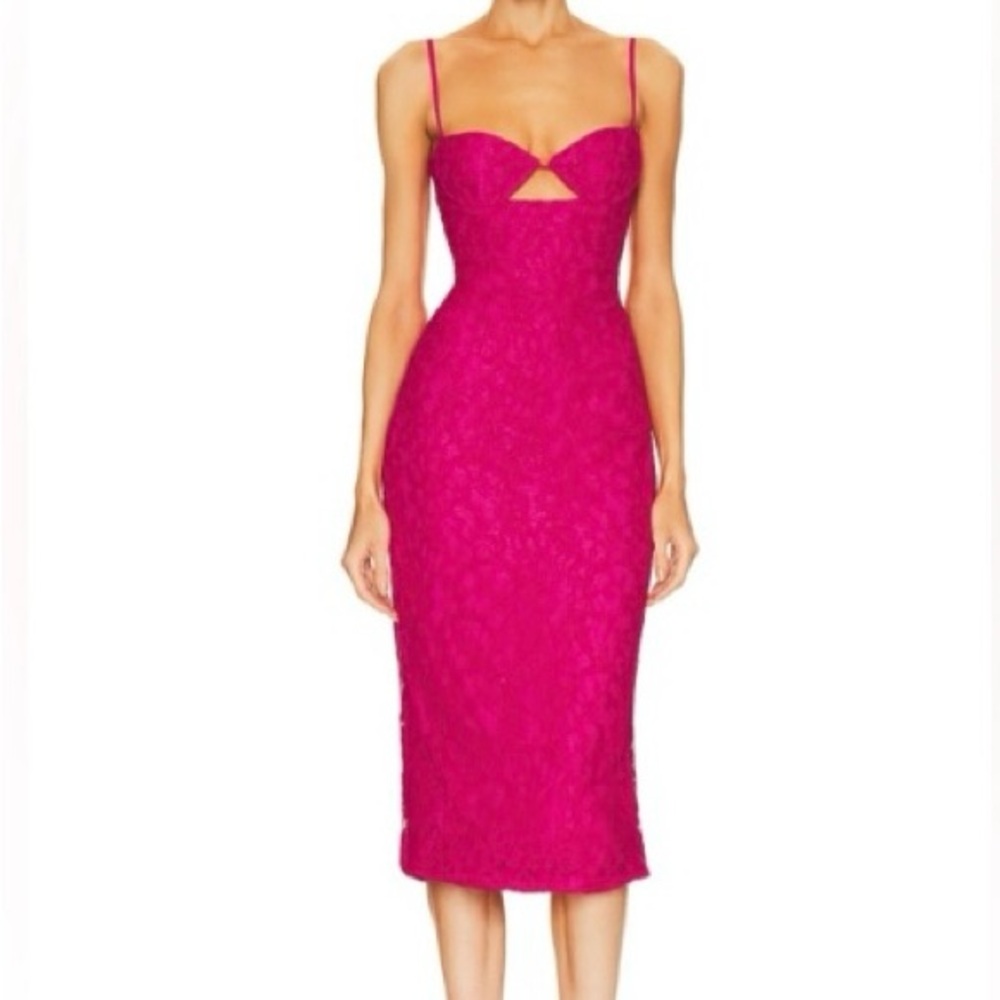 Bardot Fuchsia Lace Midi Dress